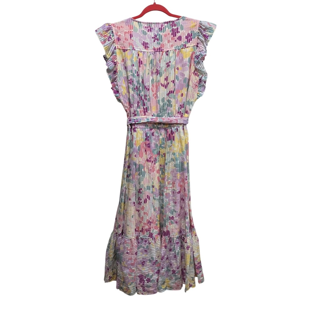 Kate Spade Womens Dress 16 Pastel Floral Ruffle Midi Belted Wedding Garden Party - Picture 3 of 13